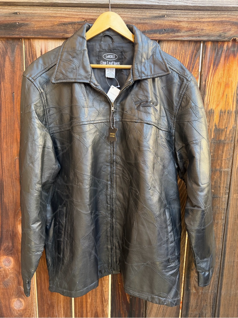 NWT LeWORLD Fine Leathers Patchwork Jacket Black XL As Is Flawed